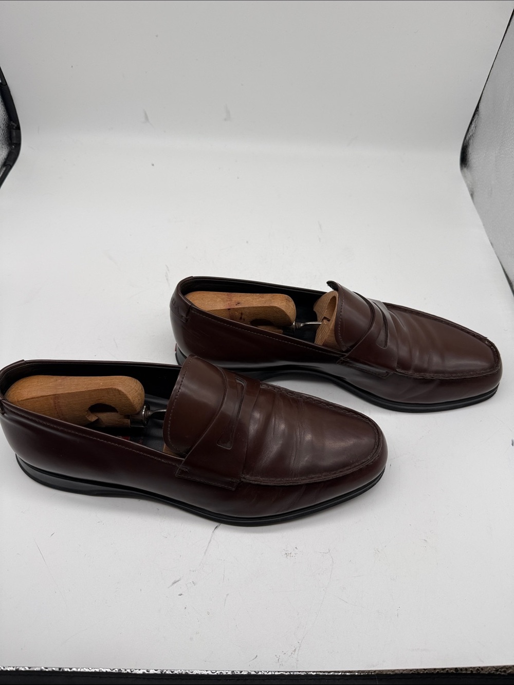 Prada Men's Dark Brown Leather Penny Loafers